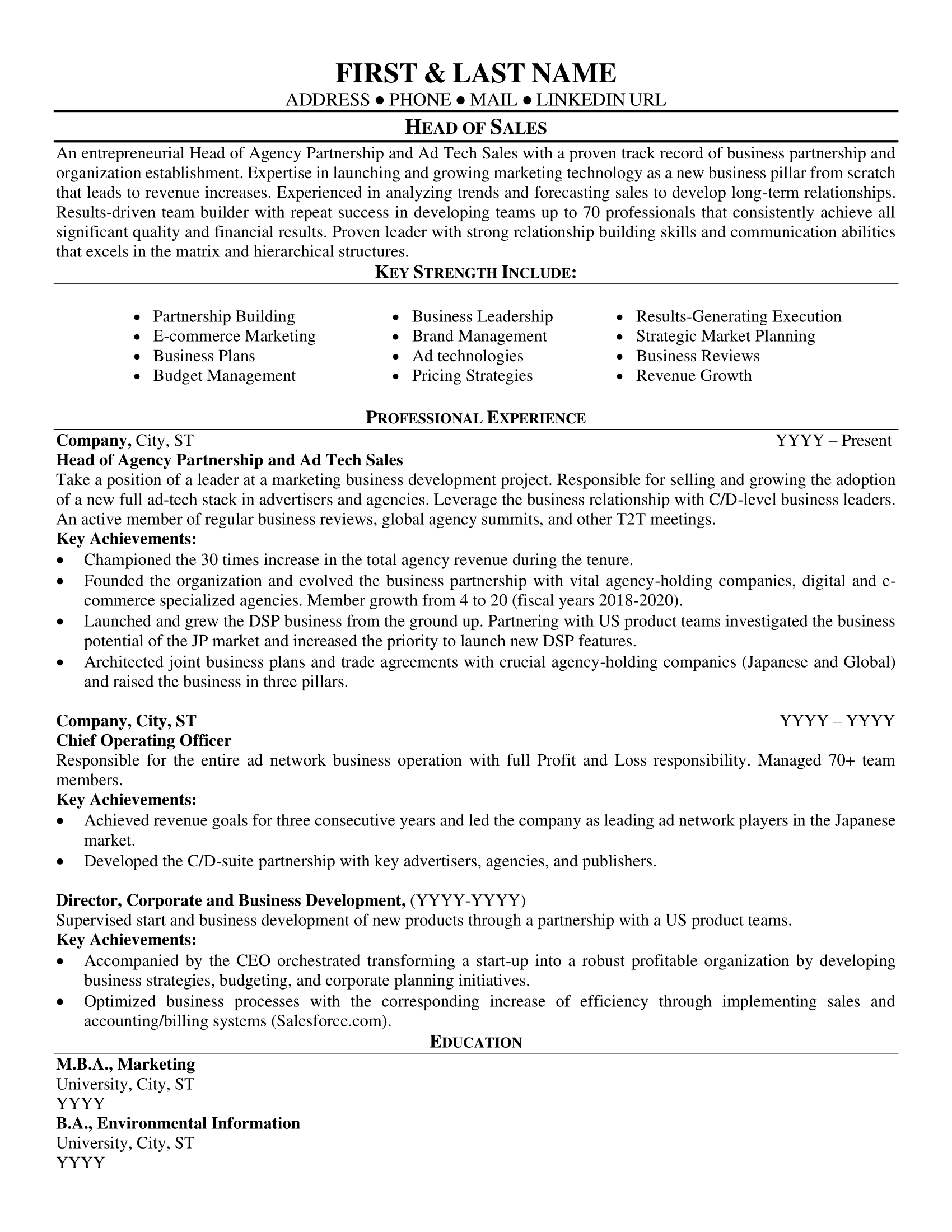 Executive Resume Sample