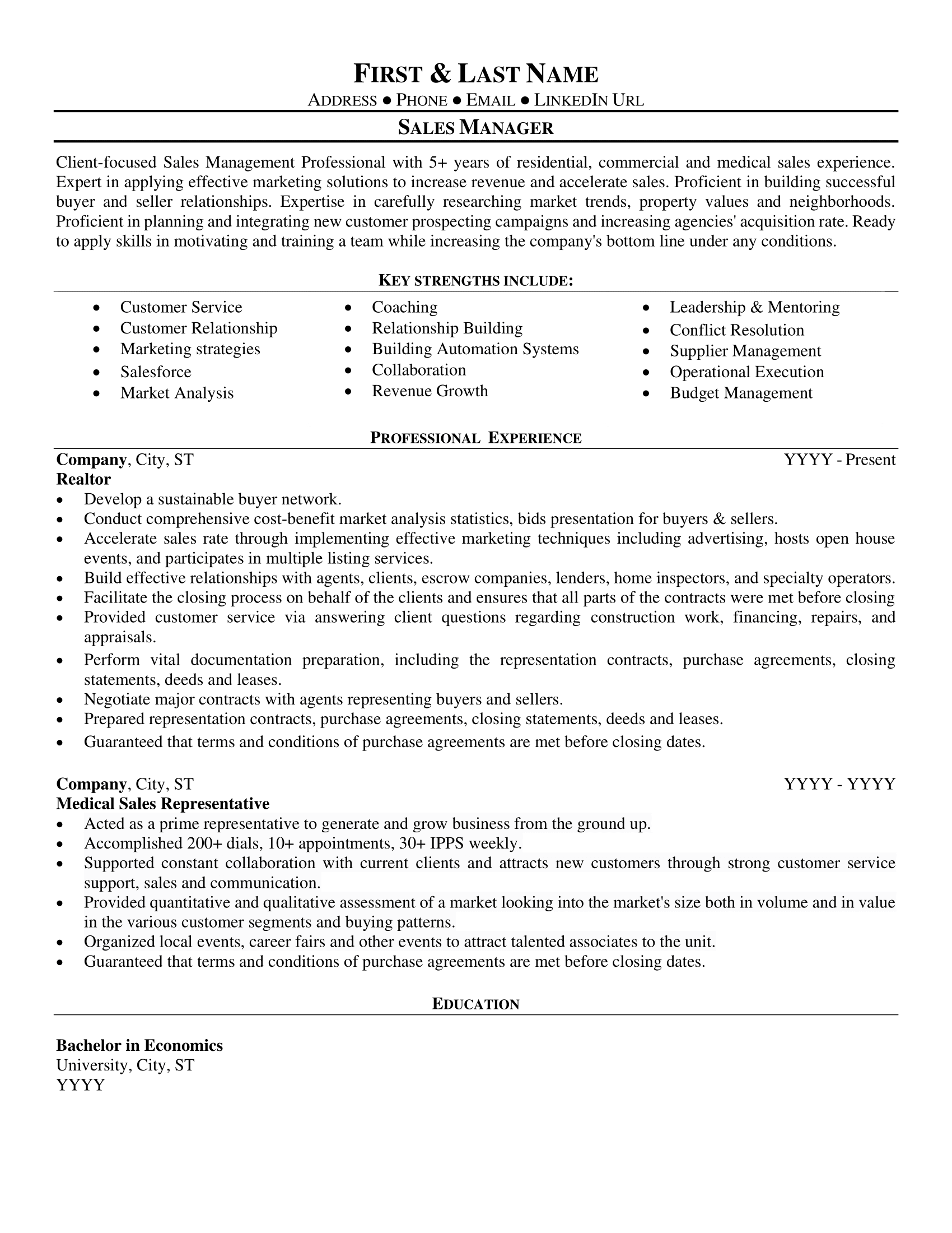 Sales Manager Resume Sample Example Writing Guide