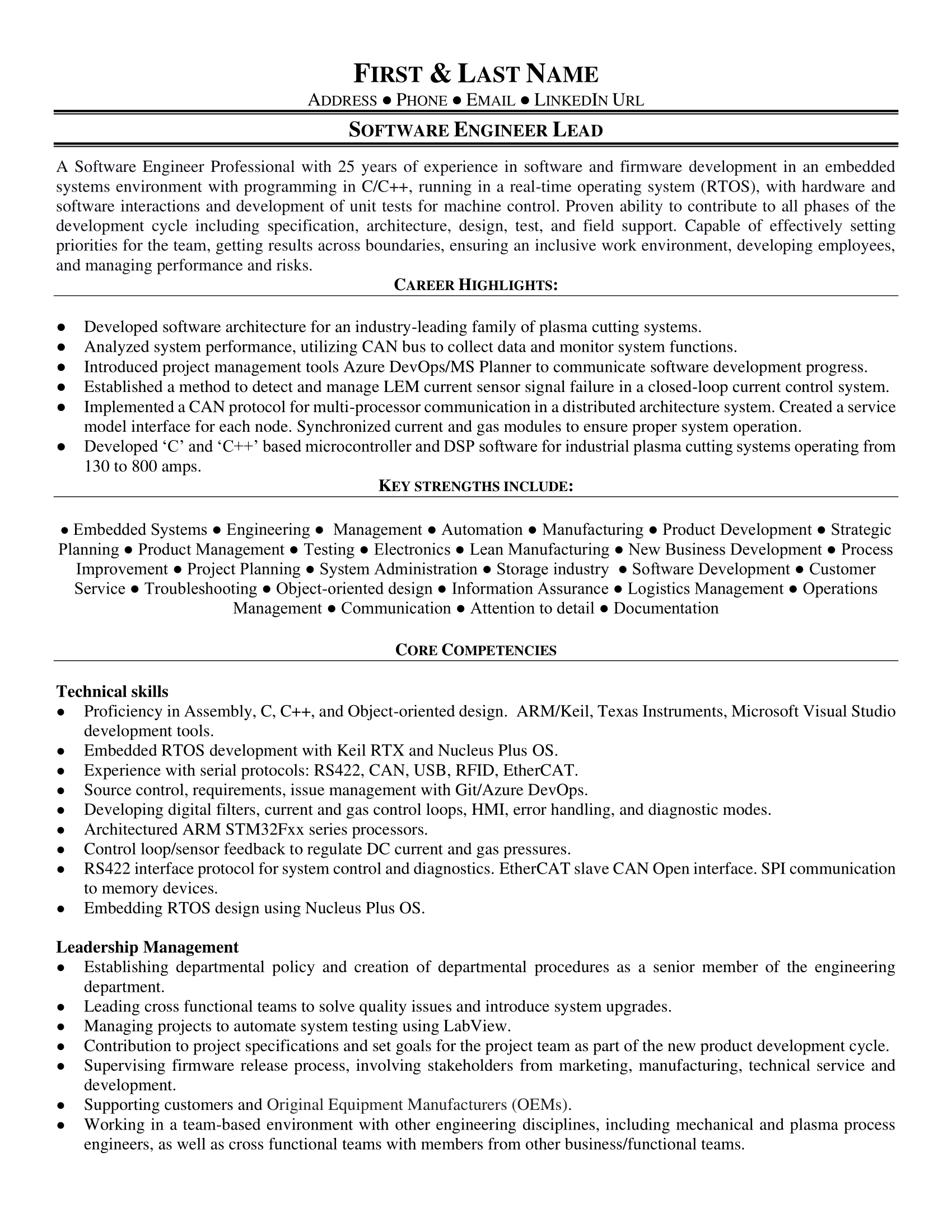 Software Engineer Lead Resume Sample Example & Writing Guide