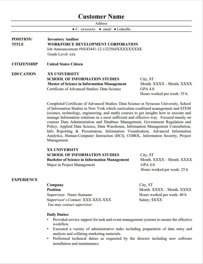 sample of va resume