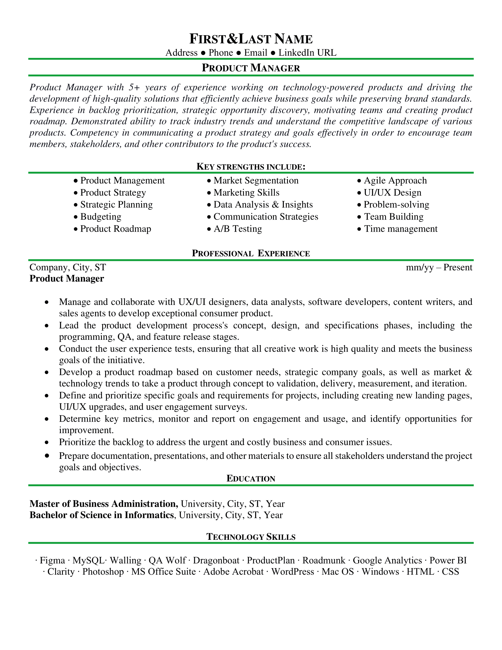Product Manager Resume Sample Example Writing Guide