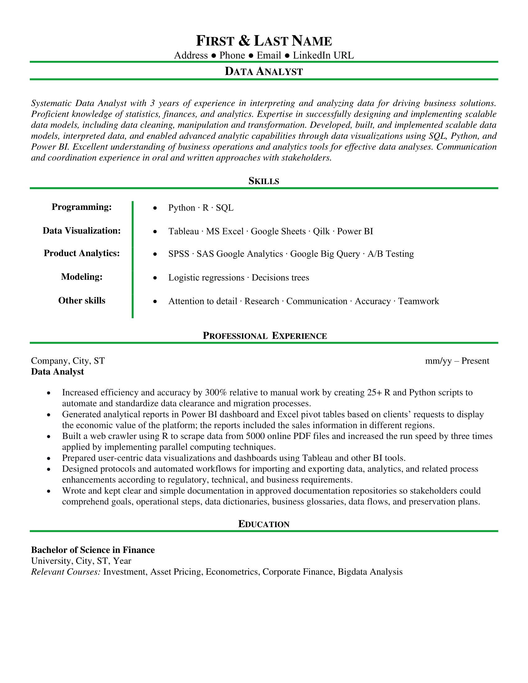 Data Analyst Resume Sample