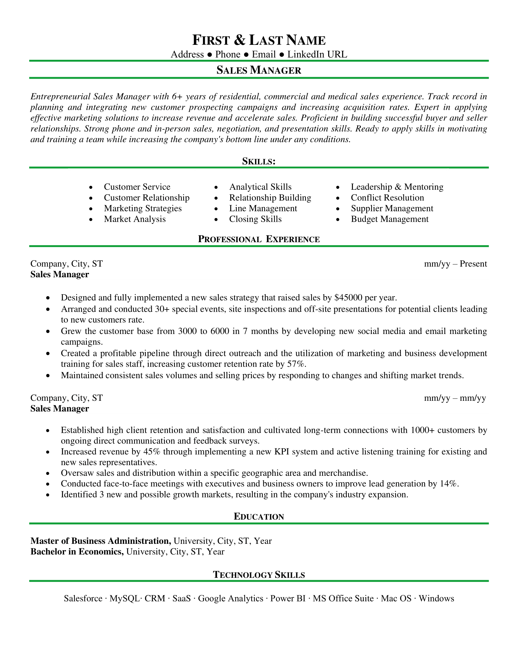 Sales Manager Resume Sample | Example & Writing Guide